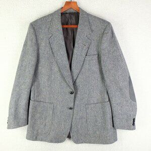 Vintage Blazer Mens 44R Blue Gray Tweed Elbow Pads Two Button Vented 80S